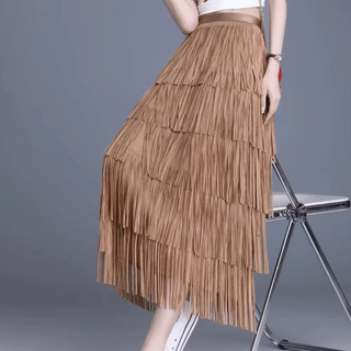 Saia Midi Feminino com Franias em Camadas importado006