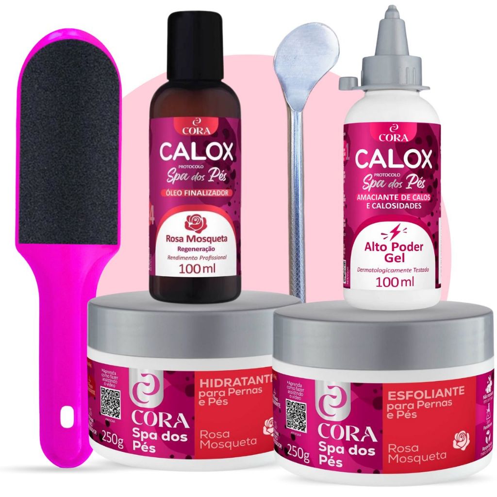 Kit SPA Pés Amaciante + Hidratante + Esfoliante + Óleo + Espátula Inox + Lixa Podóloga Remove Calos