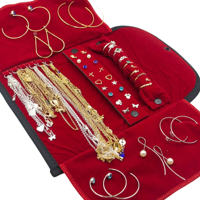 Kit Semi joias 75 peças + Mostruario Porta Joias Folheados Ouro 18k e Prata Atacado Revenda semijoias