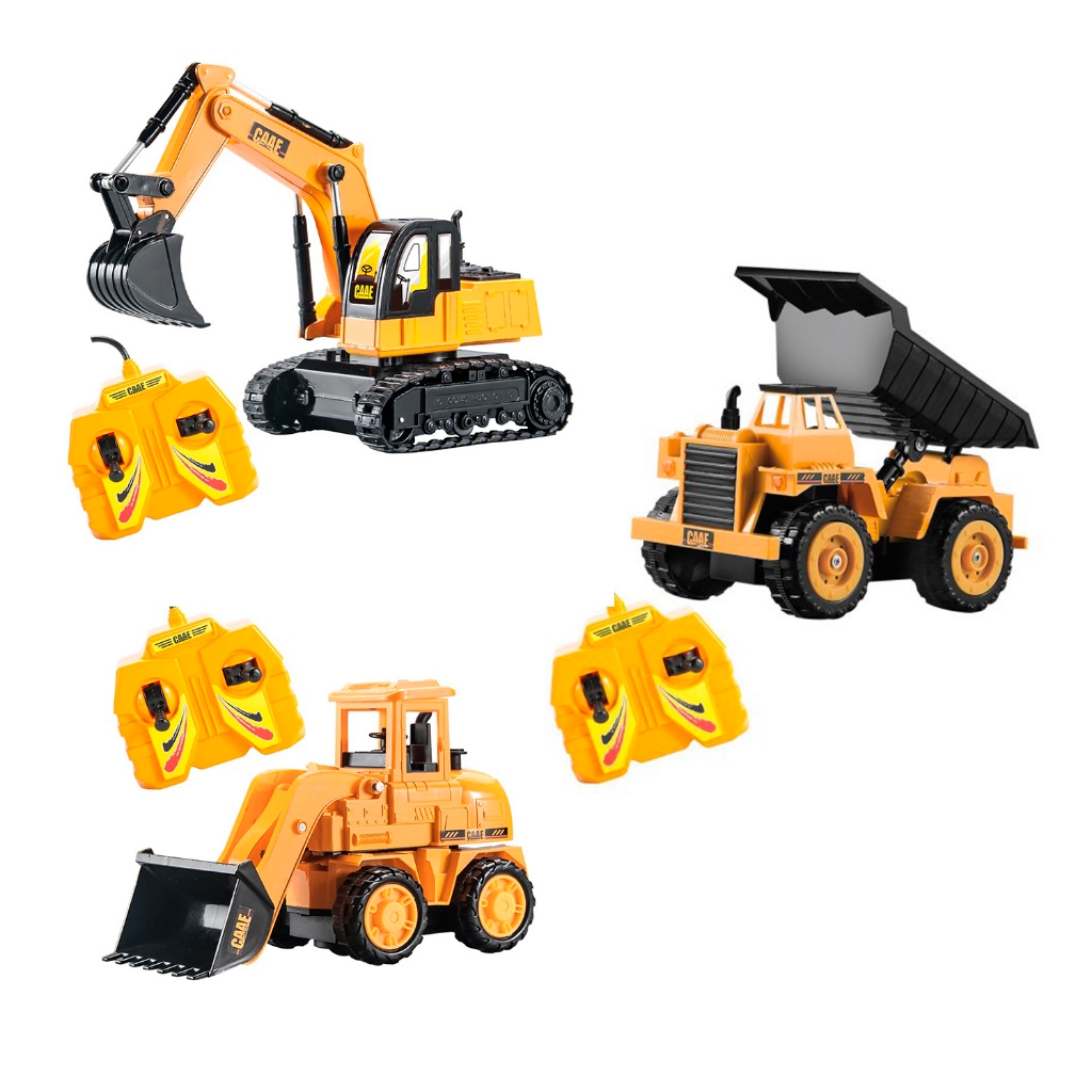 Carro De Construção Caçamba Escavadeira Carregadeira Amarelo Com Controle Com Fio Individual Dm Toys