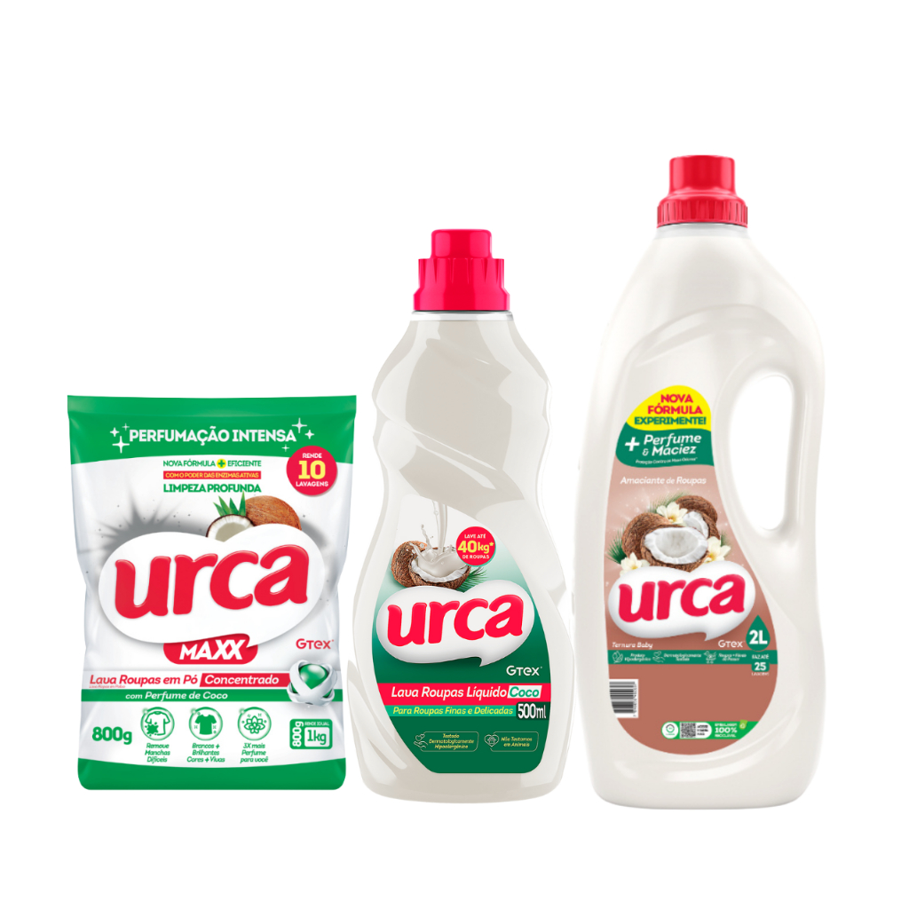 Kit 1 Amaciante Urca Ternura Baby - 2L + 1 Sabão em Pó Coco Urca Concentrado Sachê - 800g ...