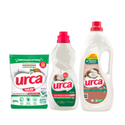 Kit 1 Amaciante Urca Ternura Baby - 2L + 1 Sabão em Pó Coco Urca Concentrado Sachê - 800g + 1 Lava Roupas Coco liq Urca