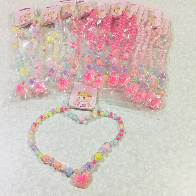 Kit2   1Colares +1Pulseiras Infantil Flor Borboleta e Laço de Miçangas Pérola Bijuterias