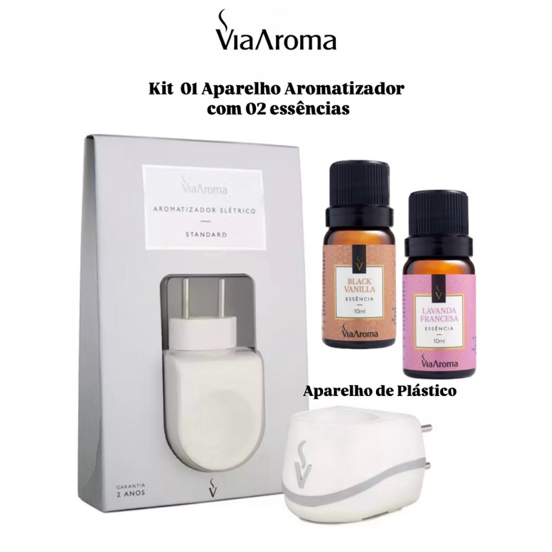 Imagem Kit com 01 Aparelho Aromatizador Difusor de Ambiente Elétrico Standard Branco Via Aroma com 2 Essências