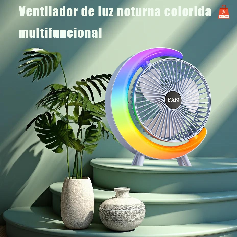Mini ventilador silencioso noturno de alta qualidade Luz ambiente noturna Ventilador de mesa Ventilador portátil
