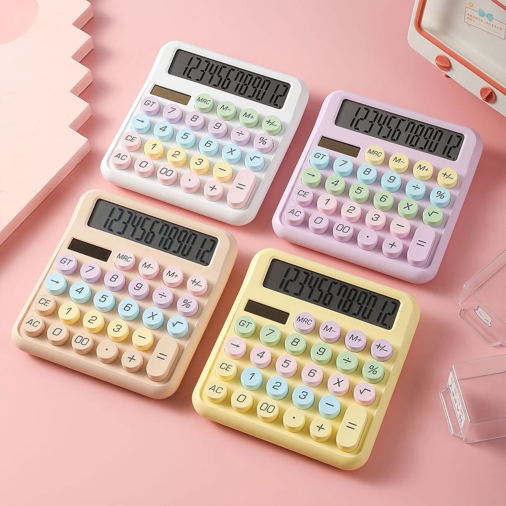 Calculadora Solar Colorida de Mesa 12 Digitos Grande Tela LCD Botão Redondo