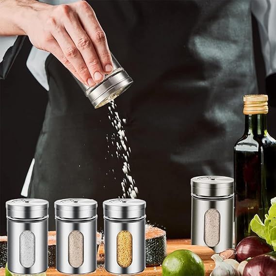 Porta Tempero Inox com Visor Transparente Vidro Pote Condimento Multiuso Pimenta Magnético