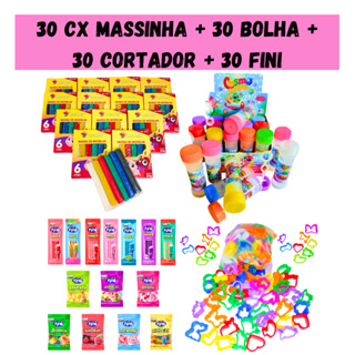 Kit 30 Cx Massinha de Modelar + 30 Bolha de Sabão + 30 Cortador + 30 Fini Lembrancinha Infantil em Oferta na Shopee