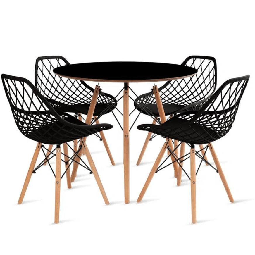 Conjunto Mesa 70Cm  E 4 Cadeiras Kaila Pés Madeira - Varias Cores