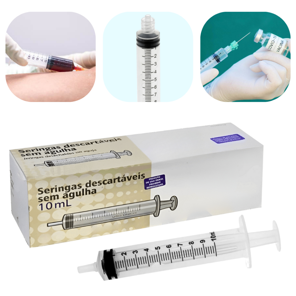 Kit Seringa Sem Agulha 10 ML Hipódermica Bico Lock Slip Descarpack em Oferta na Shopee
