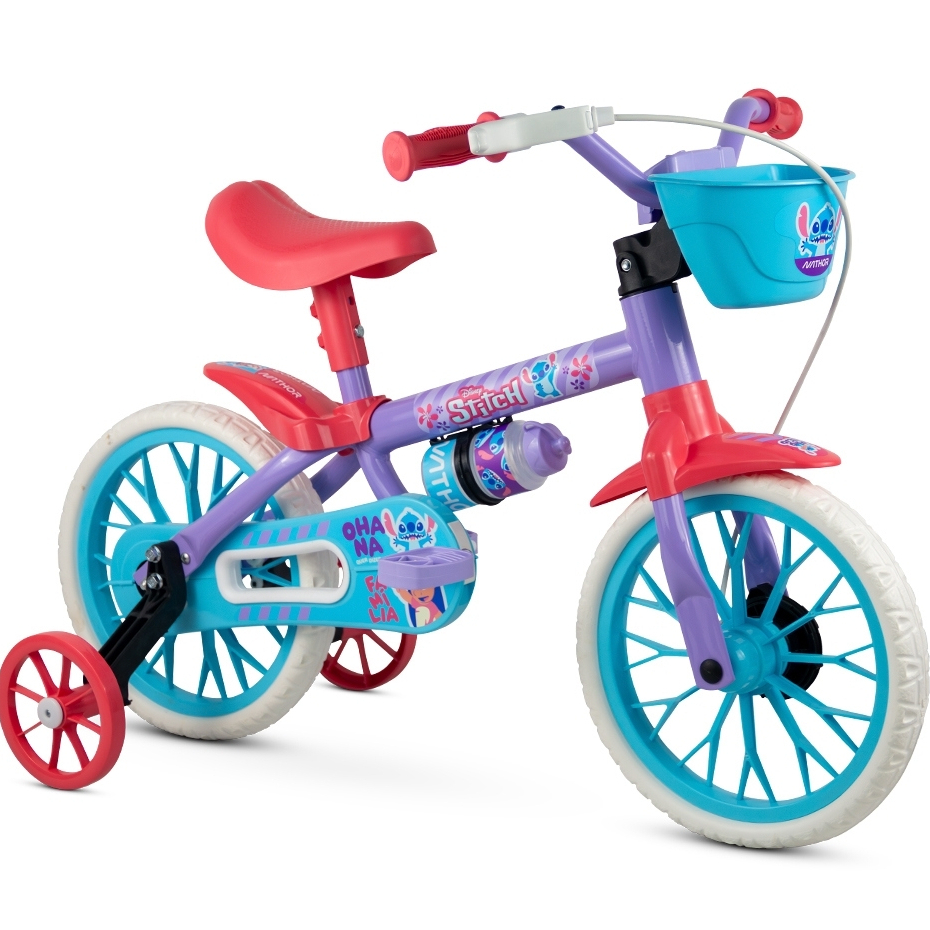 Bicicleta Infantil Aro 12 Stitch C/ Rodinhas de Equilíbrio Garrafinha de Água e Protetor de Corrente em Oferta na Shopee