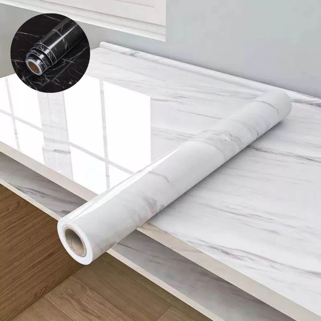 Papel de parede Adesivos para cozinha quarto Brilhante Lavável Mármore gelo 4.5M*60MM 1 ROLO