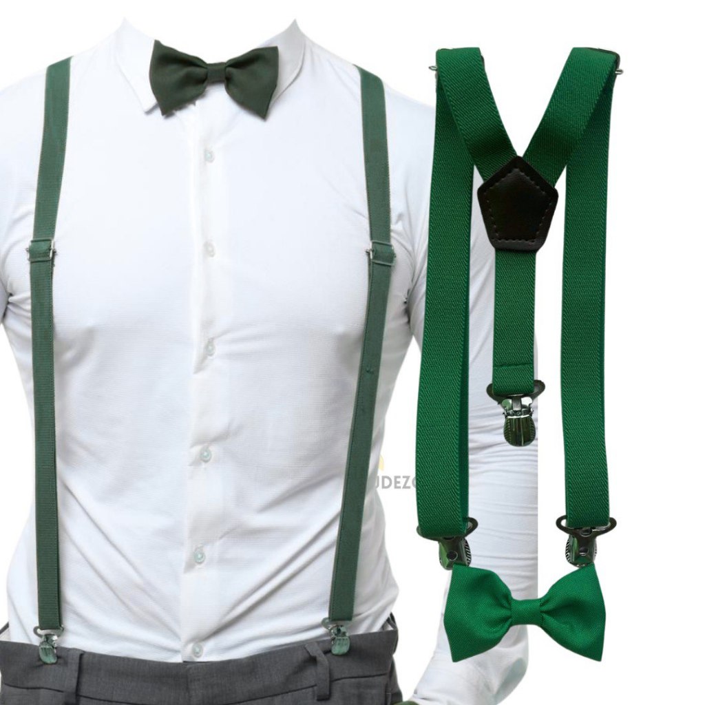 Kit Suspensório E Gravata Borboleta Adulto Verde Militar Diversas Cores Casamento Evento Formatura
