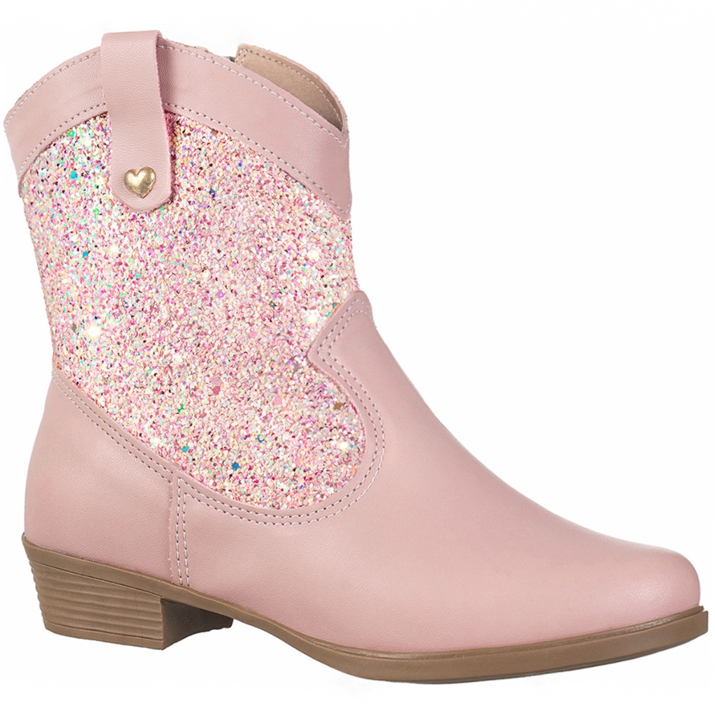 Bota Texana Infantil Feminina GiGiL Teen Country Saltinho Baixo Médio Cano Curto Confortável Glitter Brilhante - Baby & Kids Fashion