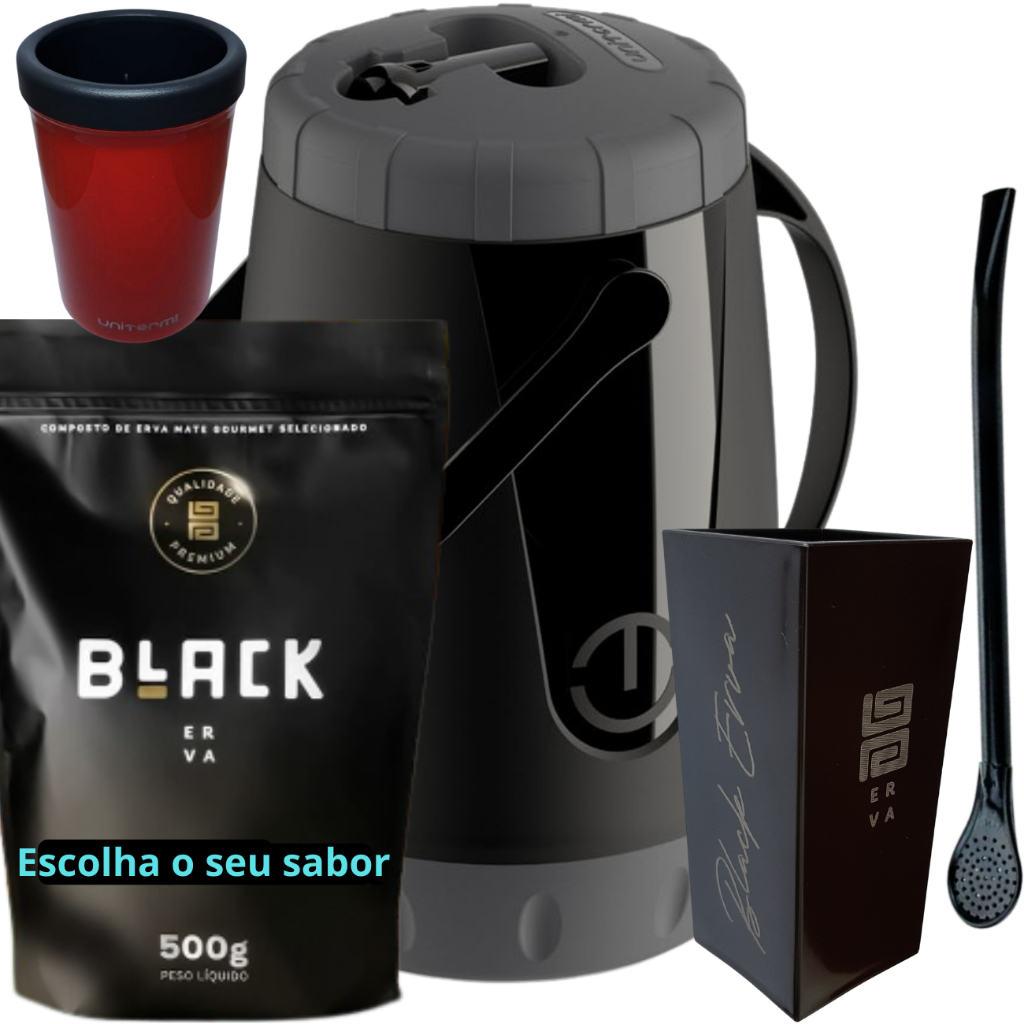 Kit Para Tereré Garrafa Lisa Black Erva Mate 500g Copo Cuia Quadrado Acrílico Bomba Clássica Preta em Oferta na Shopee