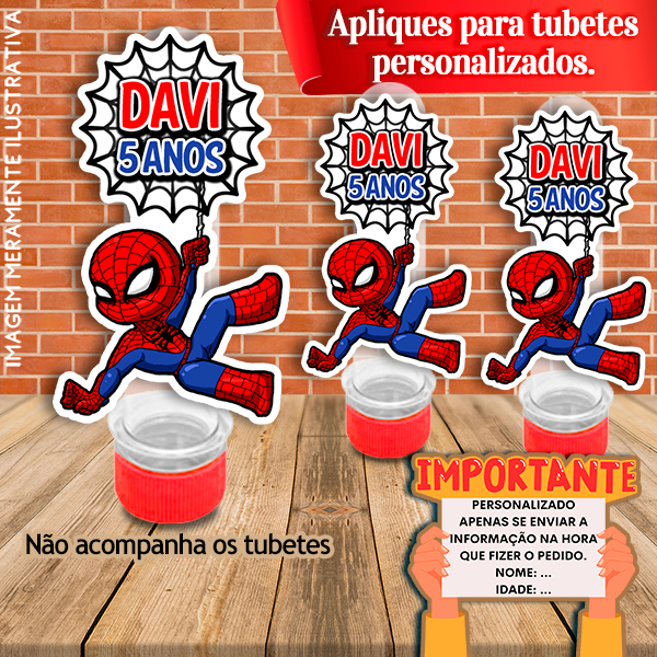 Apliques Personalizado Homem Adulto Aranha Cute Baby e Miles Morales – Indicados para Tubetes de 13 cm