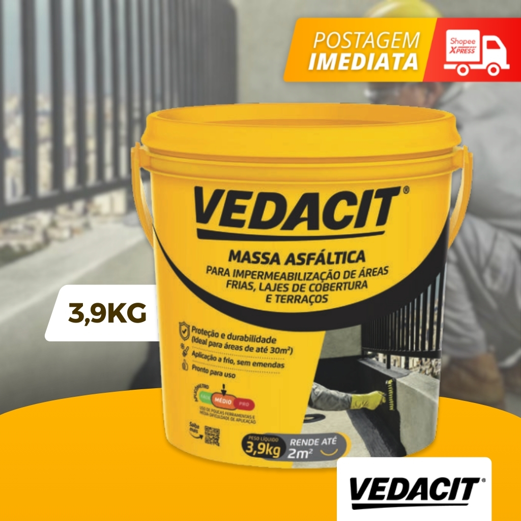 Massa Asfáltica Impermeabilização 3,9Kg Vedacit | cimento, laje, banheiros, calhas pequenos reparos