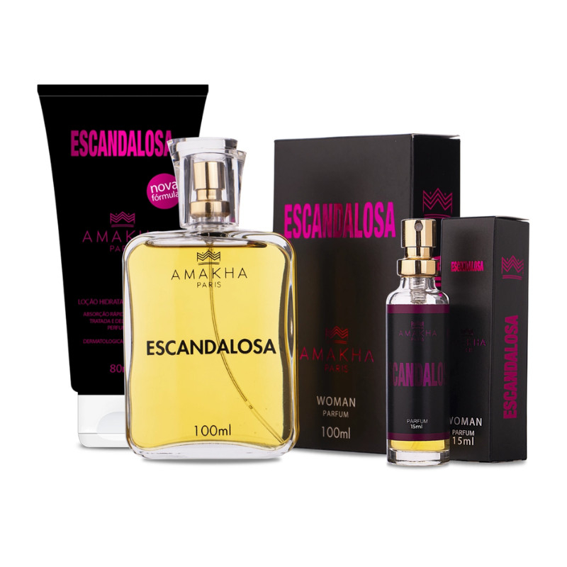 Kit Premium Feminino Escandalosa: Perfume 15ml, 100ml + Hidratante 80ml | Amakha Paris em Oferta na Shopee
