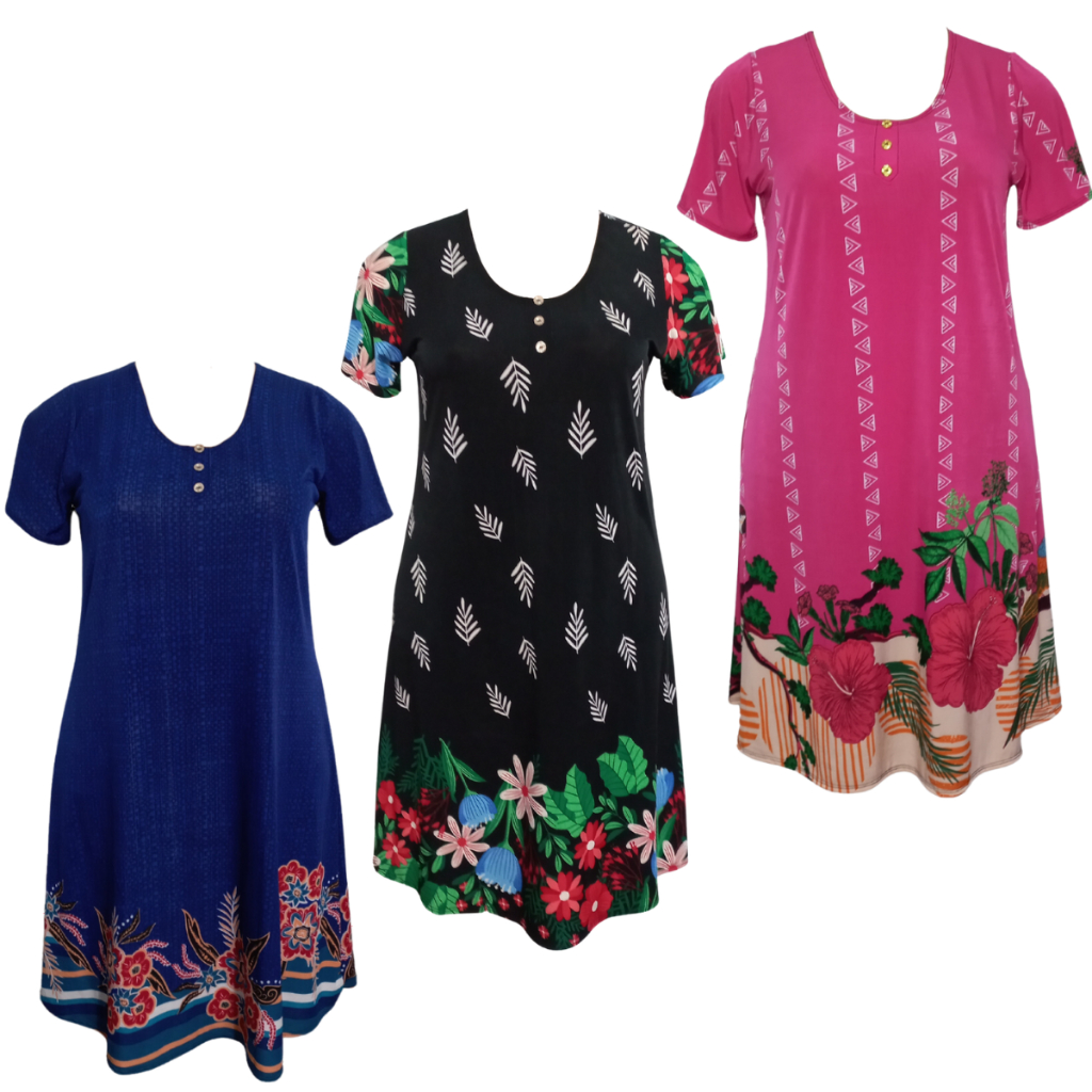 Kit 3 Vestido Feminino Senhoras Estampados Malha Liganete Soltinhos E Confortáveis. em Oferta na Shopee