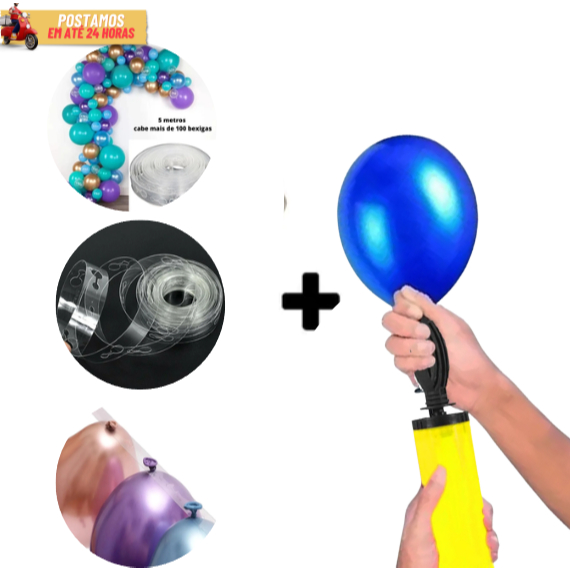 Kit 2 Peças - 1 Fita Arco Descontruído Bexiga + 1 Bomba Manual Para Inflar Balão em Oferta na Shopee