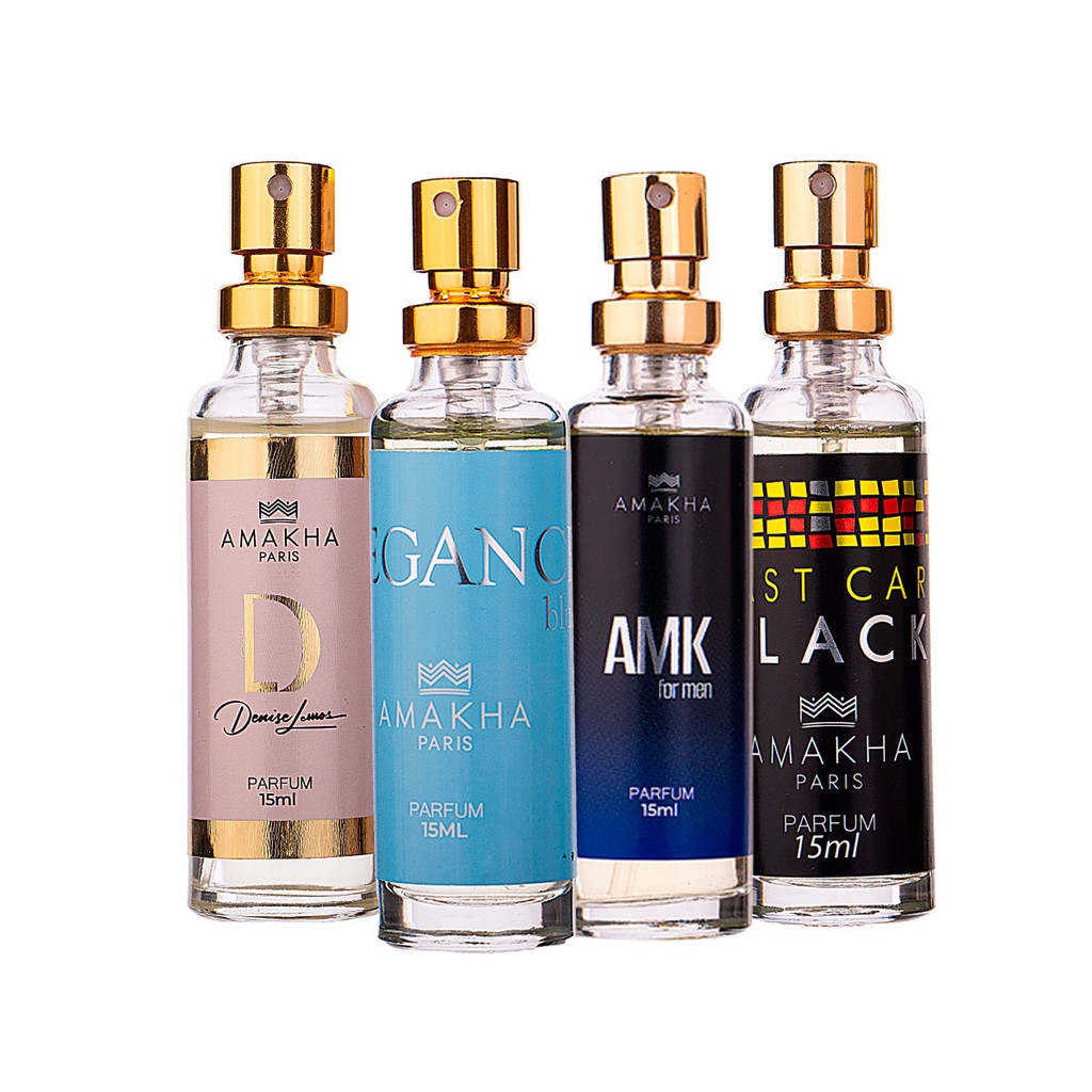Kit Ele & Ela Dia: D + Elegance Light Blue + AMK + Fast Car Black | Perfume 15ml Amakha Paris em Oferta na Shopee