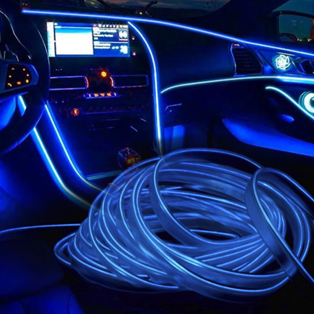 Fita LED Fio Neon El Wire 5 Metros Conector 12v Decoração Automotiva Luz Interna Painel Carro em Oferta na Shopee