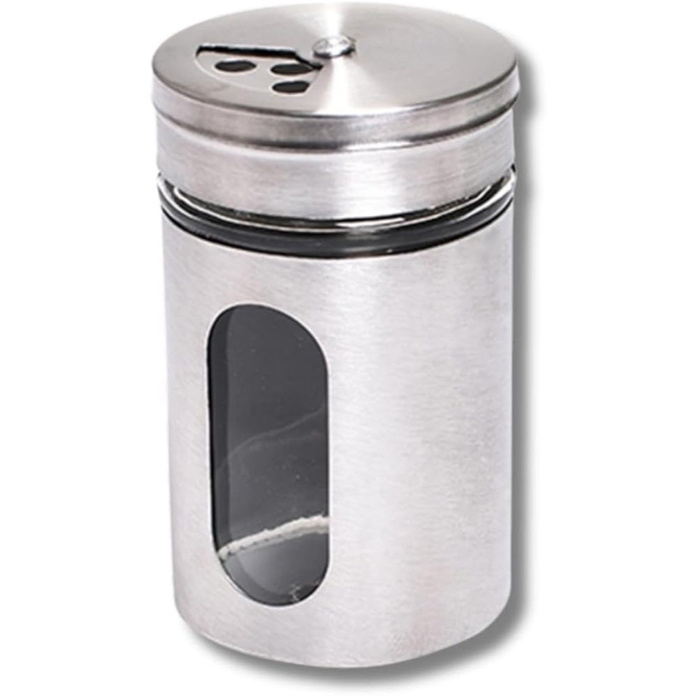 Porta Tempero Inox com Visor Transparente Saleiro Condimento Multiuso Vidro Pote Pimenta Ímã