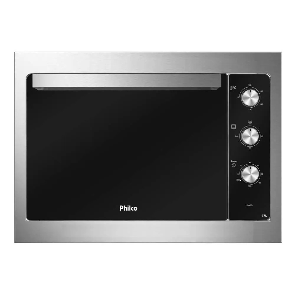 FORNO ELÉTRICO DE EMBUTIR PHILCO PFE47E PRETO COM BORDAS INOX 47L - Home Appliances