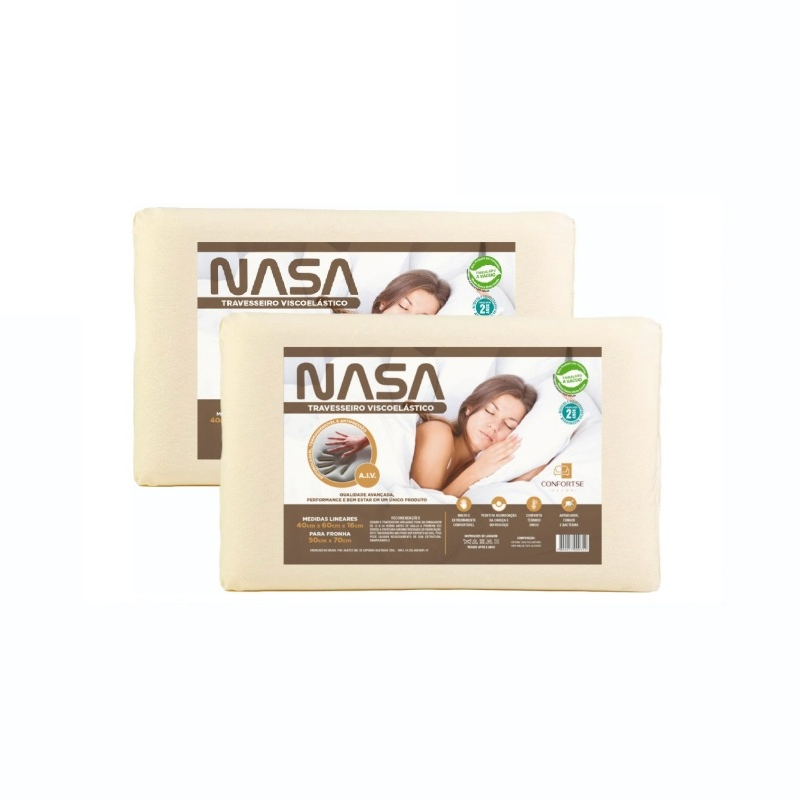Travesseiro Nasa Kit Com 2 Travesseiros Nasa-X Original Viscoélastico Alto Antialérgico Antiácaro Ortopédico Macio