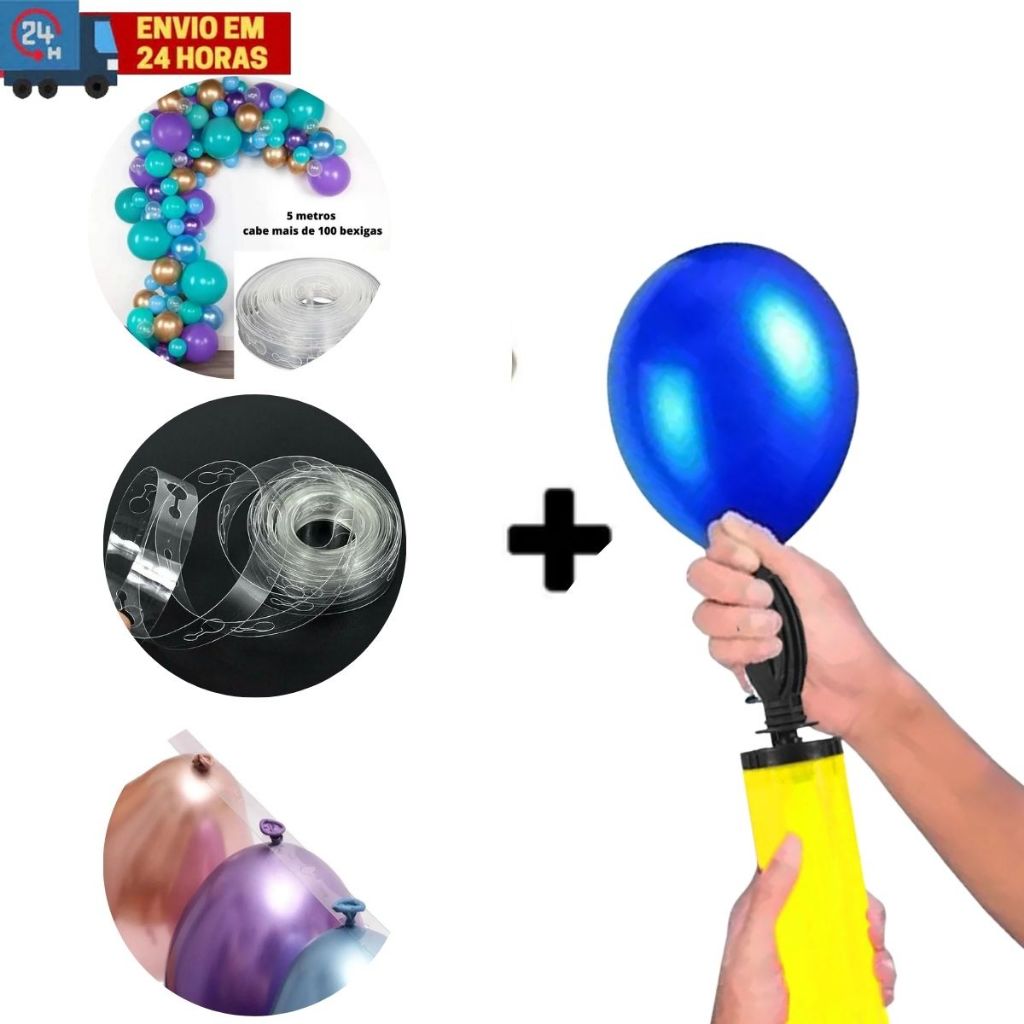 Kit 2 Peças - 1 Fita Arco Descontruído Bexiga + 1 Bomba Manual Para Inflar Balão em Oferta na Shopee