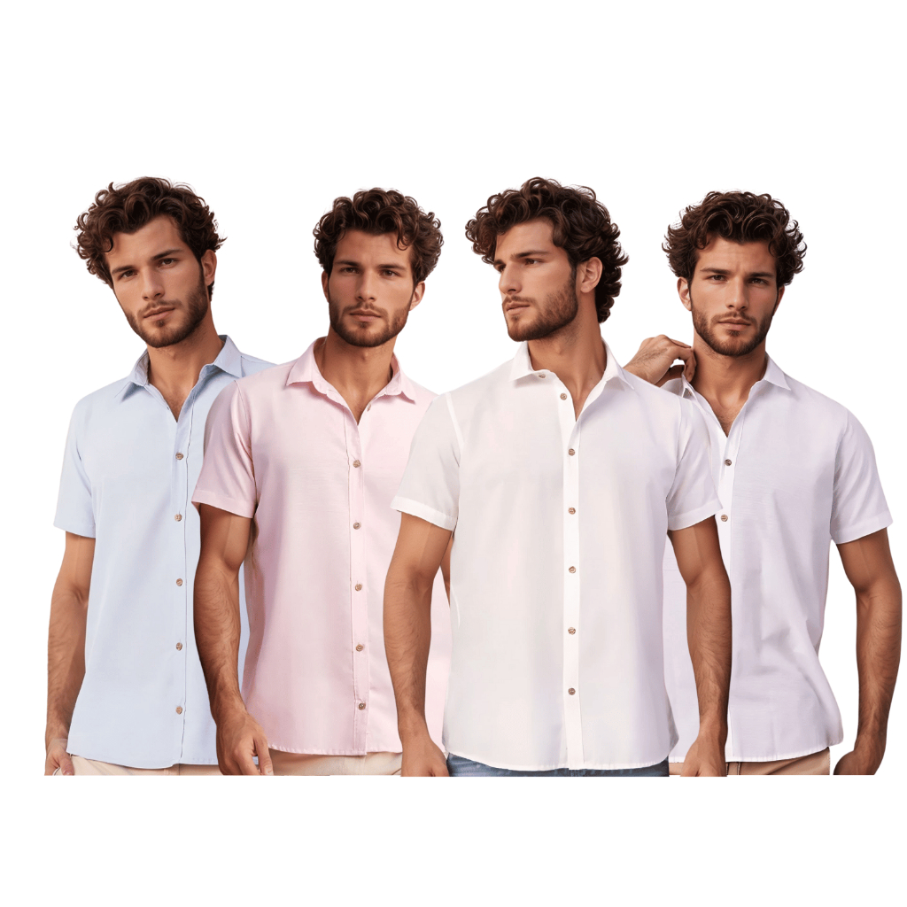 Kit 4 Camisa Linho Masculina Social Manga Curta Premium Blusa Masculina Linho