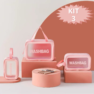 Kit 3 Nécessaires Washbag para Maquiagem Higiene Cosméticos Viagem em Oferta na Shopee