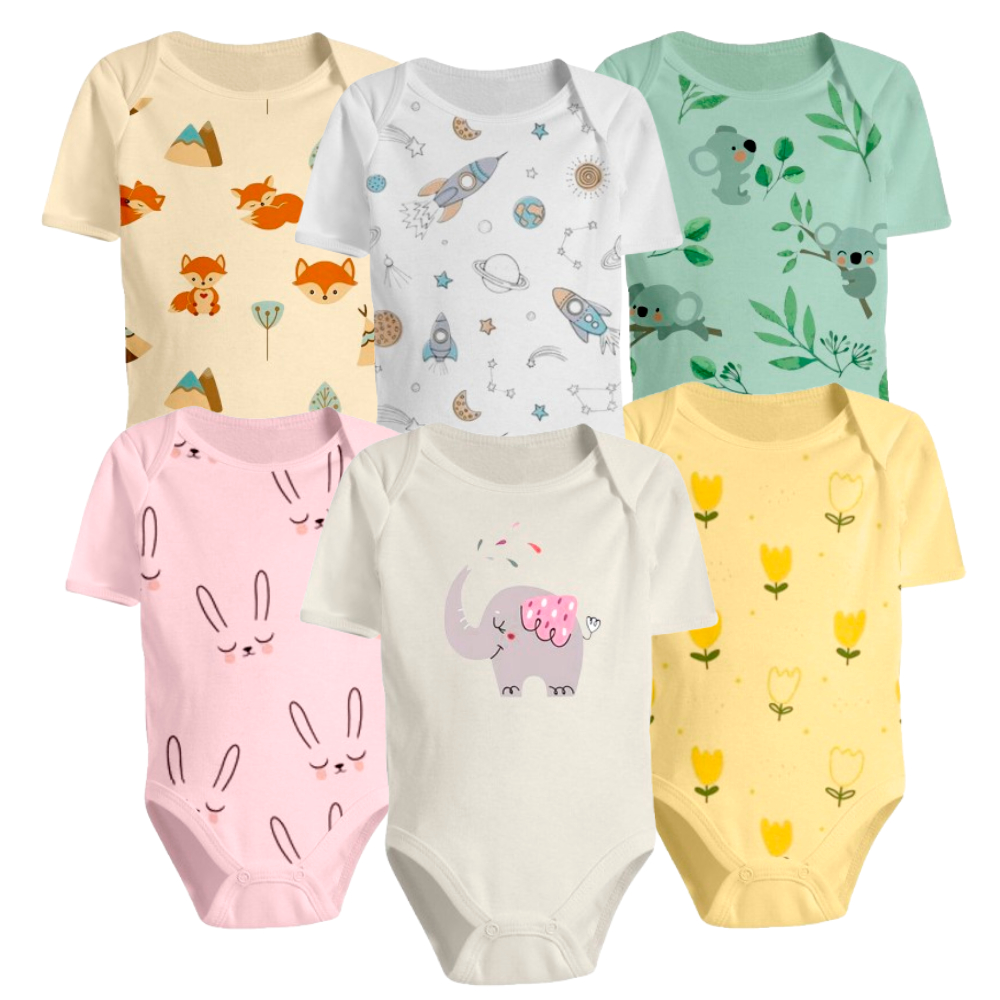 Body Bebê Manga Curta Estampado Enxoval 100% Algodão Infantil
