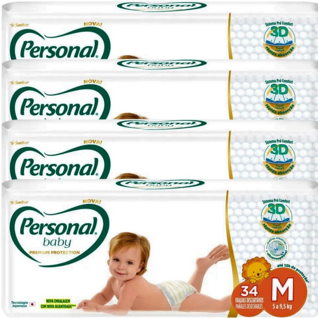 Fraldas Descartáveis Personal Baby Premium M - 136 Unidades