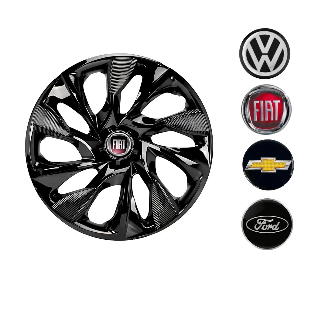 Jogo 4 Calotas Esportivas Universal  ARO 14 Preta Brilhante Compatível com Fiat Volkswagen Chevrolet Ford em Oferta na Shopee