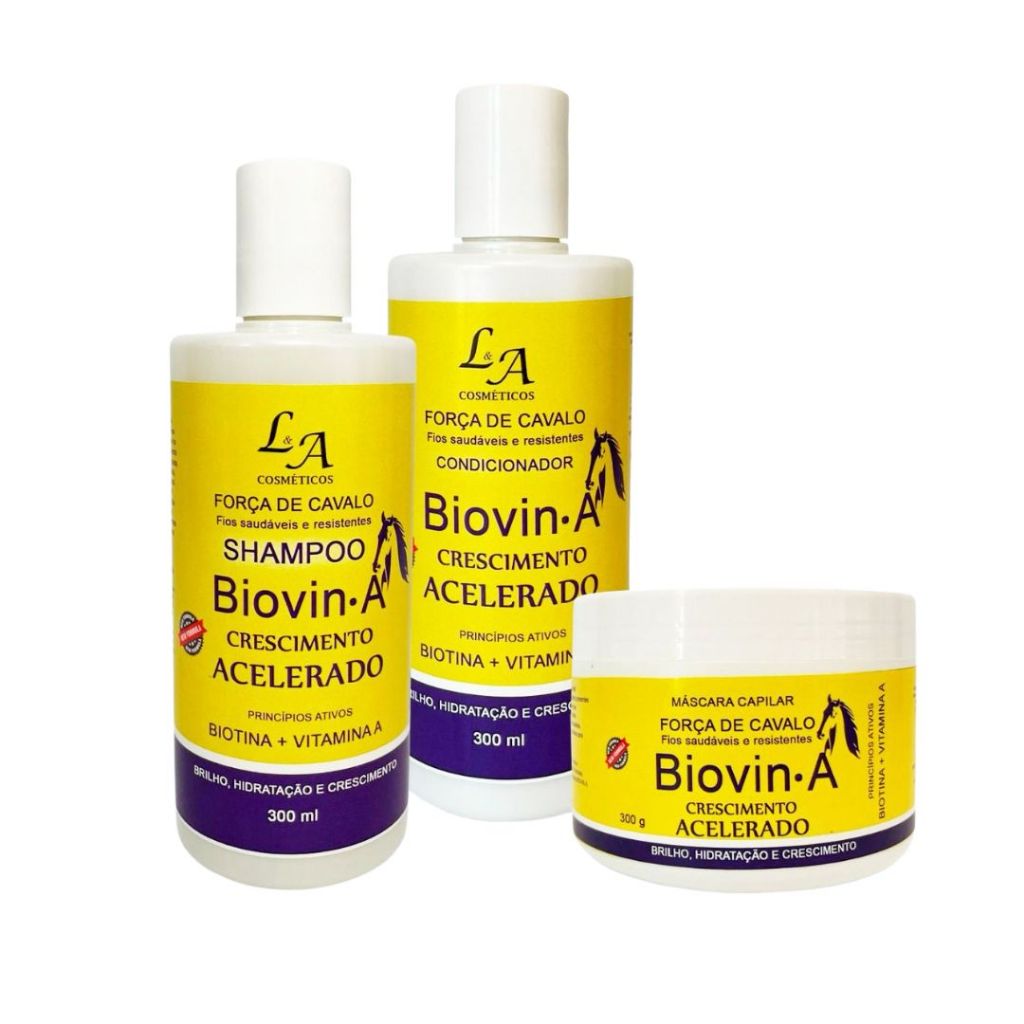 Kit Crescimento Acelerado Biovin-A Força de Cavalo Shampoo Condicionador e Máscara Hidratante