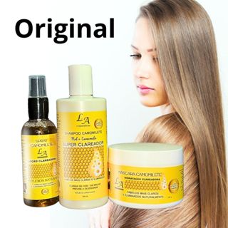 Kit Camomilete Super Clareador Capilar Loiro Natural L&A Cosméticos 2x300g 1x120ml em Oferta na Shopee