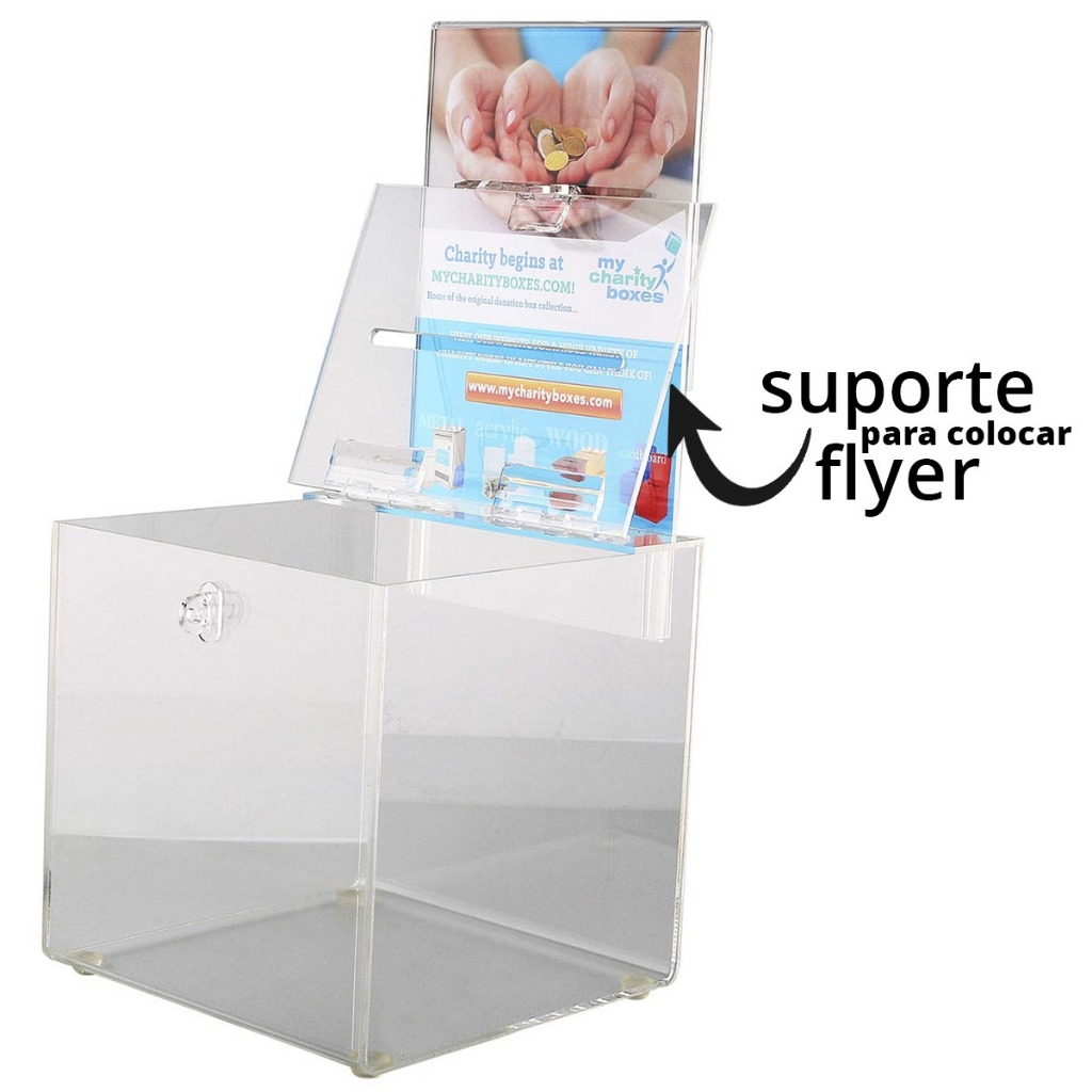 Caixa Urna Cofre Sugestões C/ Fecho P/ Cadeado Não acompanha Cadeado"Display Expositor Porta Folder Flyer papel