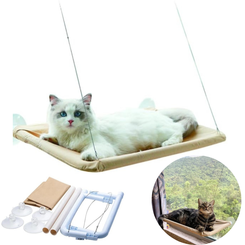 Cama Suspensa para Gatos com Ventosas Rede Confortável e Divertida para Janela Lavável 55x32cm