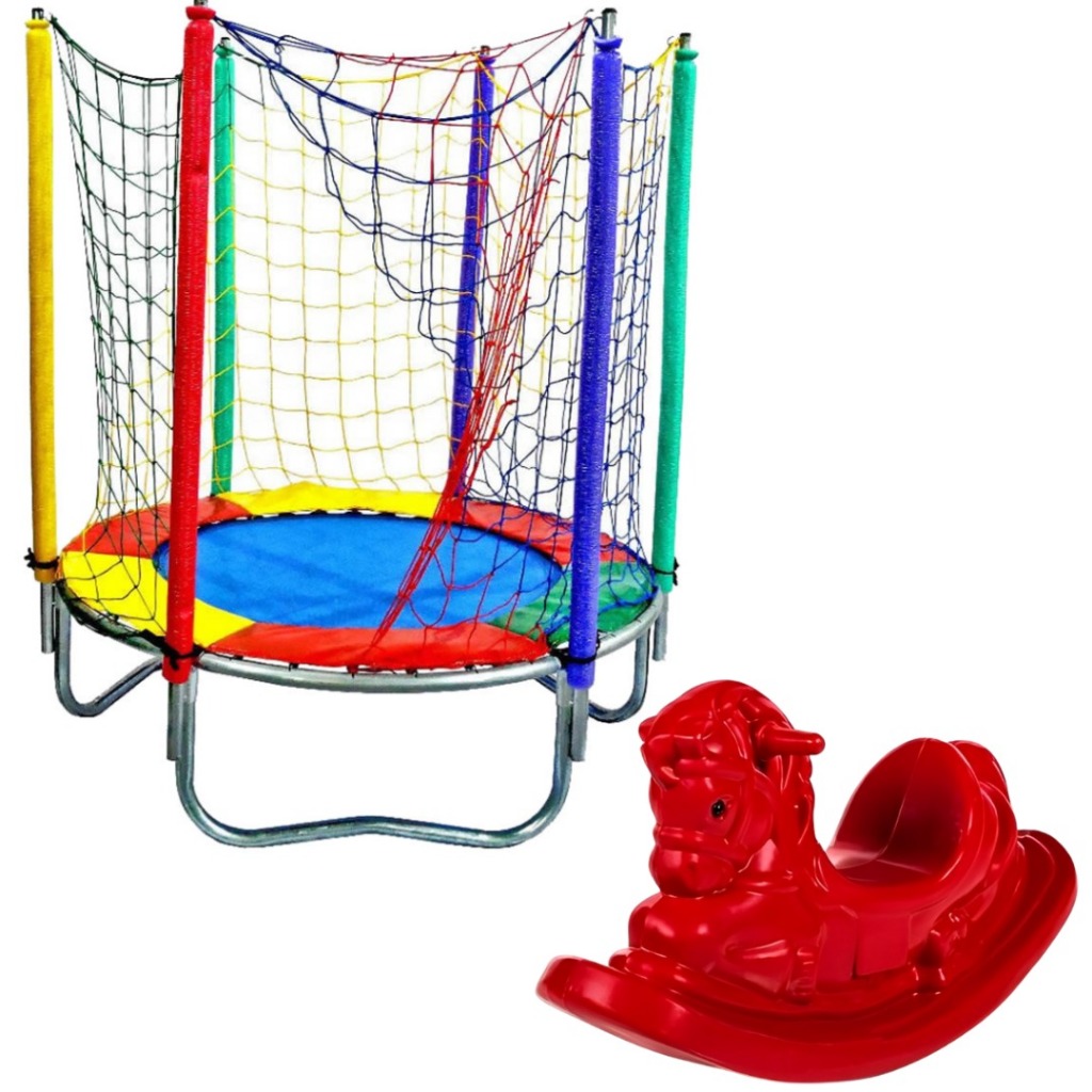 Cama Elástica Infantil Pula Pula Trampolim 1,40m Nacional Premium + Gangorra 1 Lugar - Infantil
