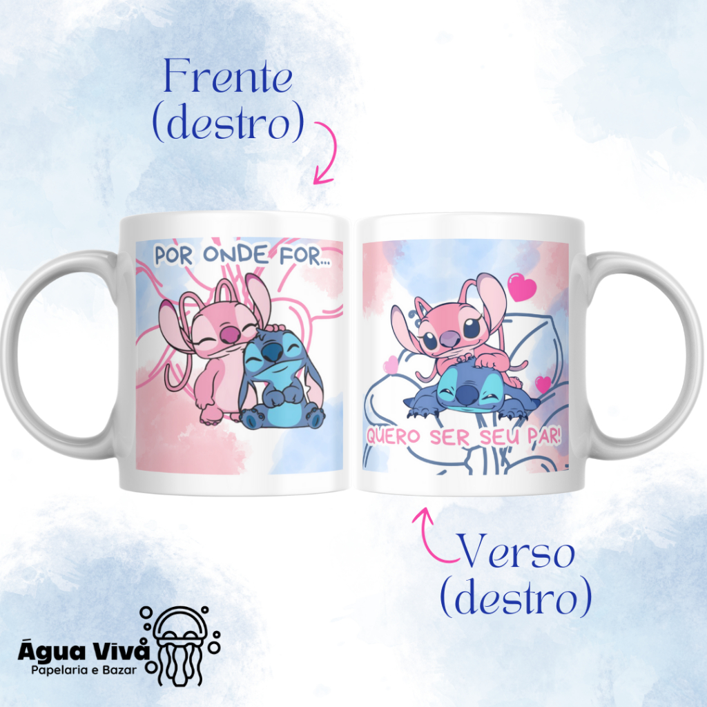 Caneca Stitch e Angel Por onde for quero ser seu par
