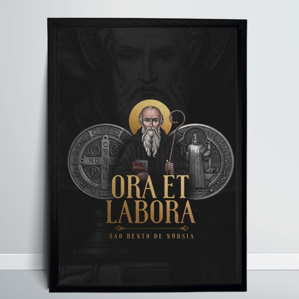 Quadro decorativo  de São Bento, medalha de são bento moldura 32x23