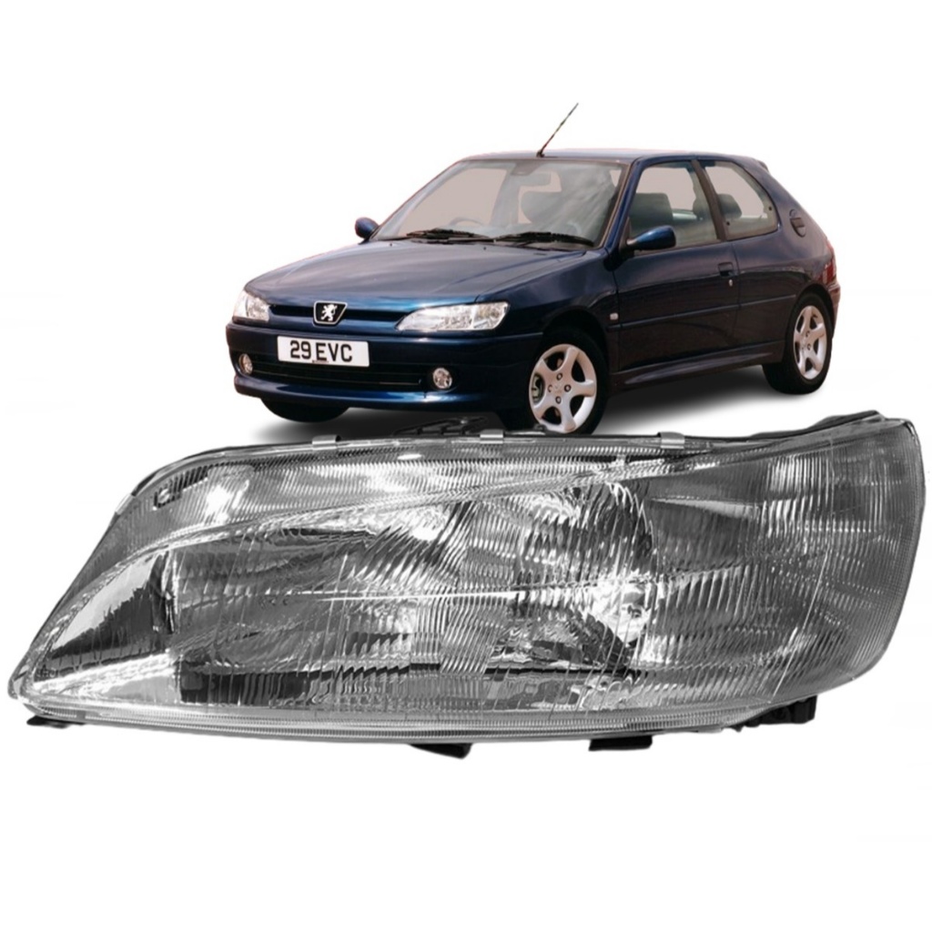Farol Dianteiro Peugeot 306 97 98 99 00 Foco Duplo Lente Raiada