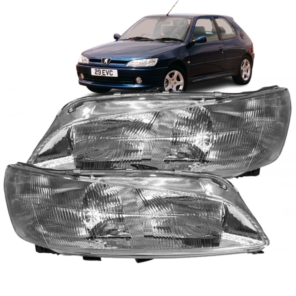 Farol Dianteiro Peugeot 306 97/00 Foco Duplo Lente Raiada Par