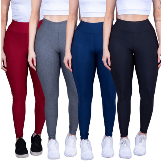 Kit 4 Calça Legging Feminina Suplex Academia Caminhada Levanta Bumbum Preto/Cinza/Azul/Pink