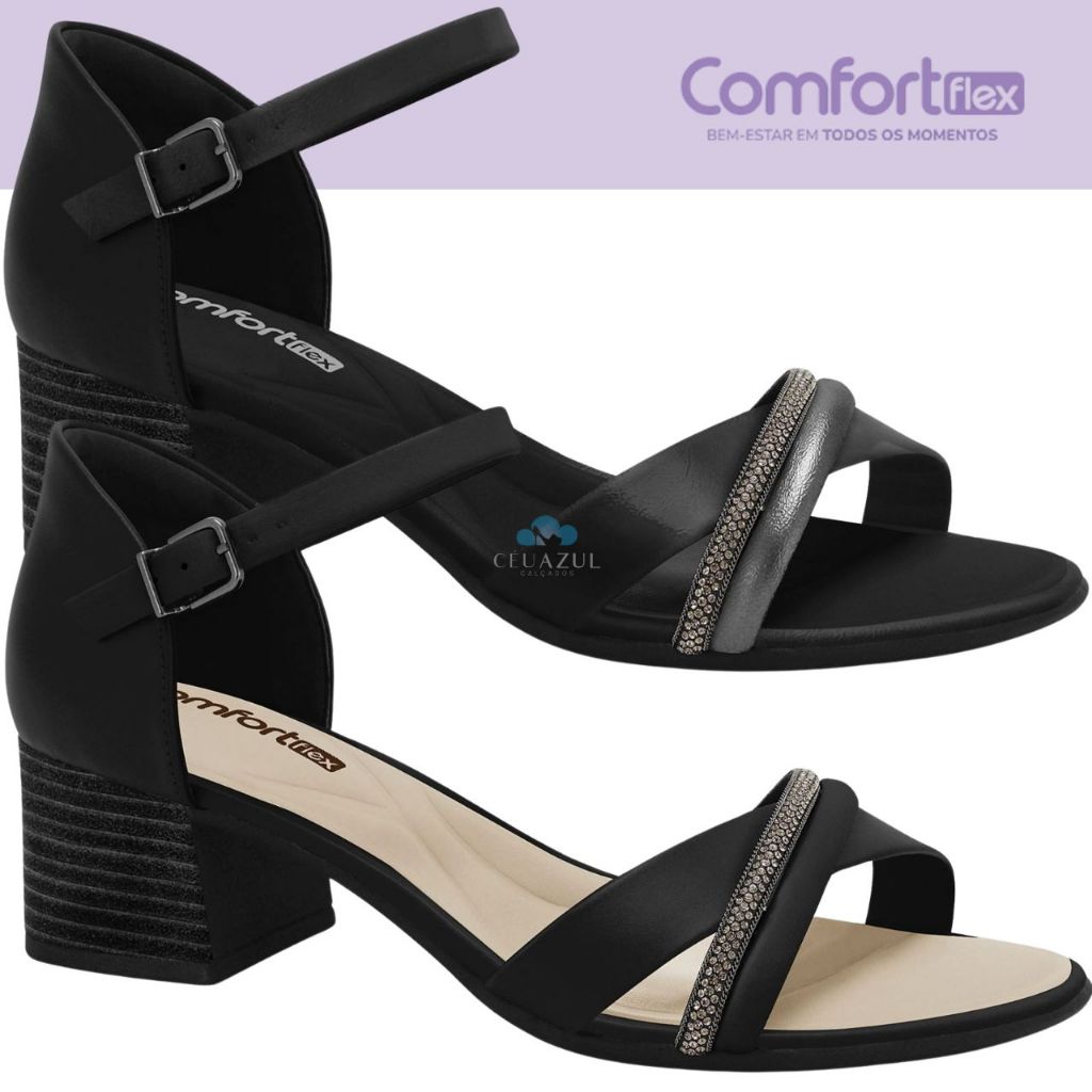 Sandalia Feminina Comfortflex Calcanhar fechado Strass Brilho Glamour Conforto
