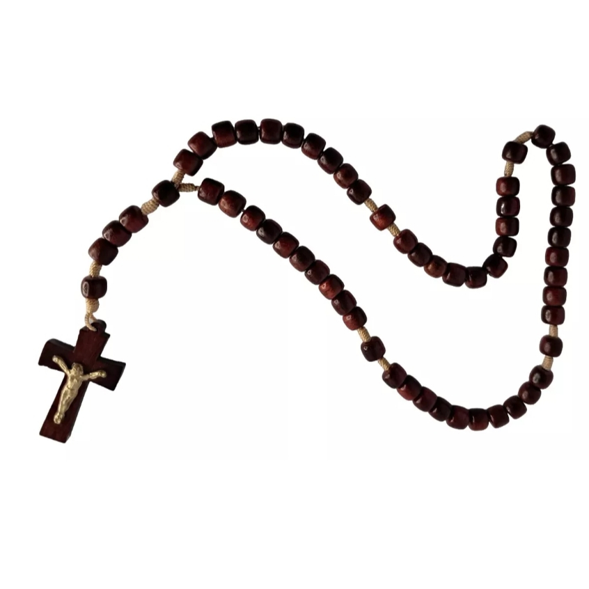 Terço Tradicional De Madeira Imbuia - Resistente E Durável Terço Madeira Pau Brasil Com Cristo