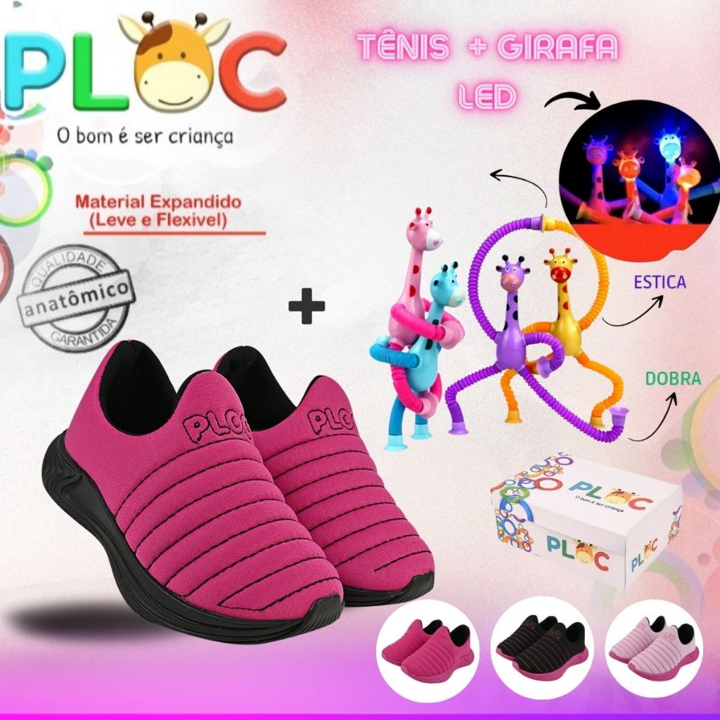 Kit Divertido Ploc : Tênis Ploc Colors Passeio Escola + Girafa Led Sortida MENINA
