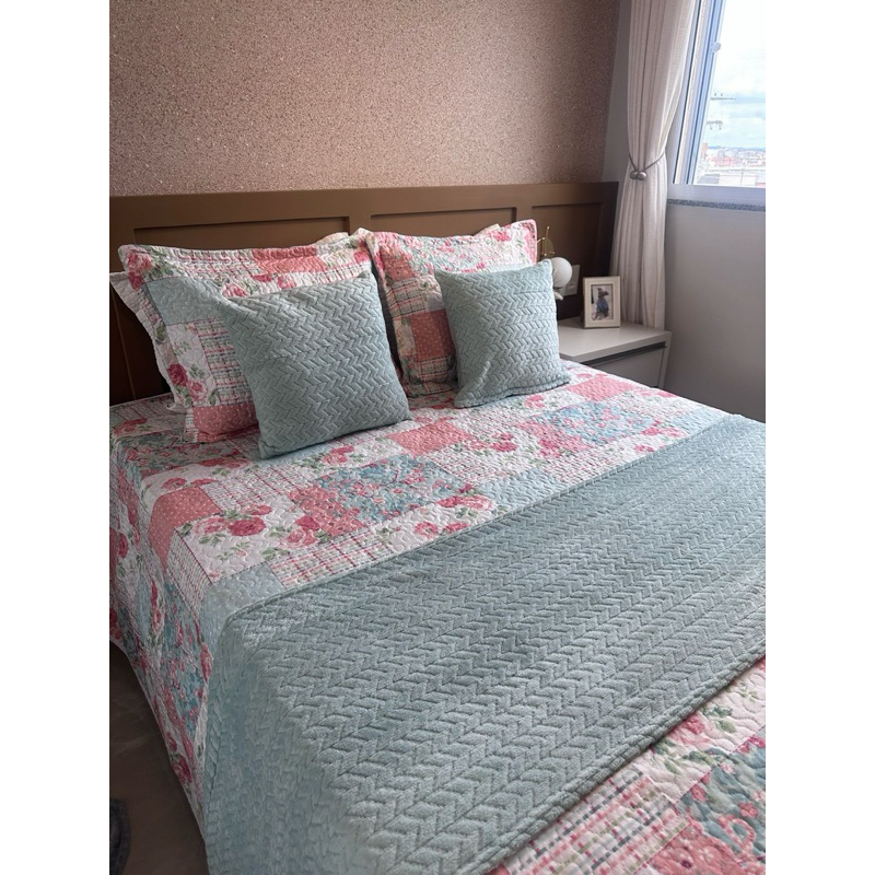 Kit Cama Posta Peseira Malha Canelada Casal Queen 2 Capas De Almofada Fofex Super Soft