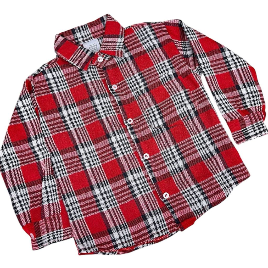 Camisa Manga Longa Junina Inverno Xadrez Flanelada Vermelha Infantil Menino Juvenil Roupa Festa Caipira Arraial